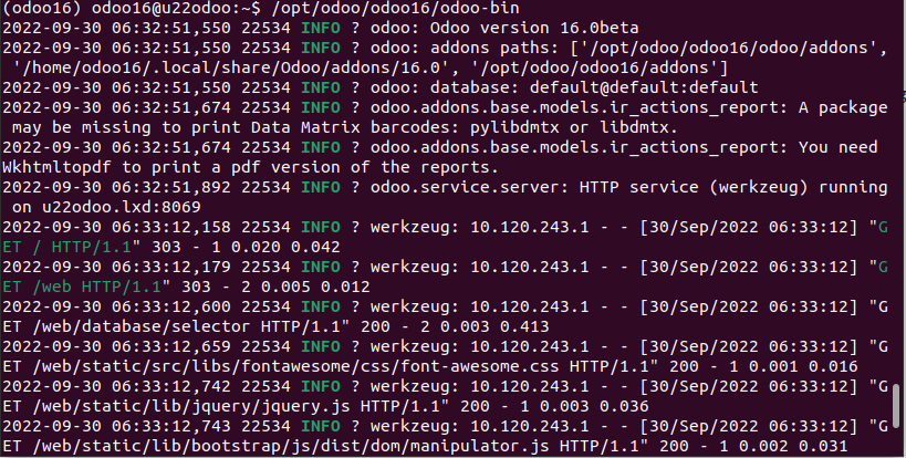 Khởi động Odoo 16 từ dòng lệnh trên Ubuntu 22.04